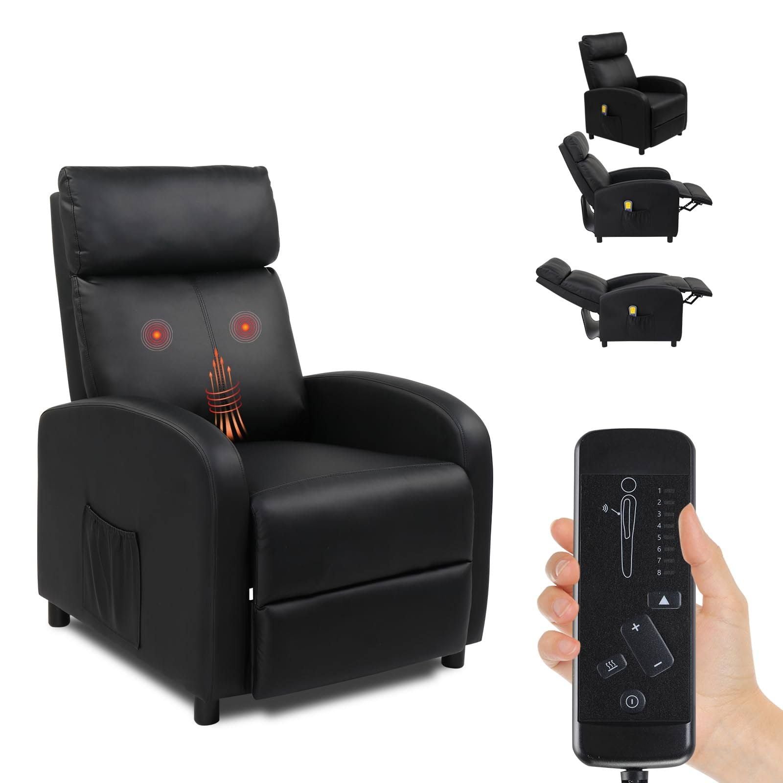 LEADZM Recliner Chair with Electric Massage, Heating and Manually Operated Tilting Backrest – Relaxing Chair for Bedroom, Living Room and