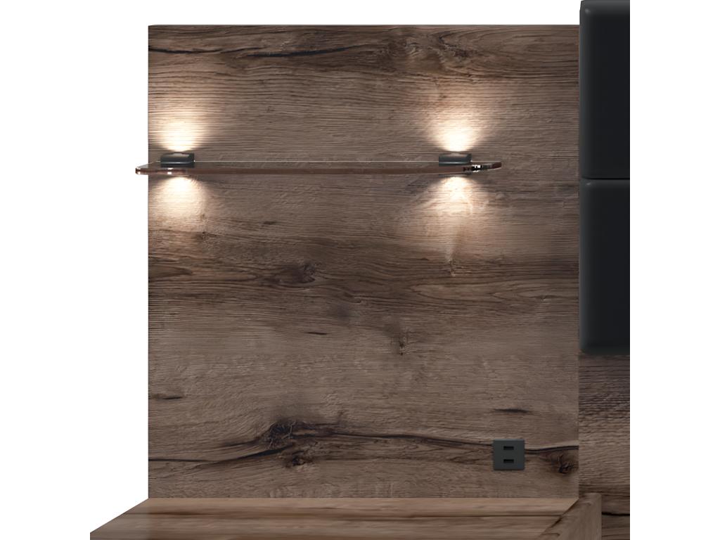 160x200 bed, bedside table with LED lighting and USB port included, Romane Wood