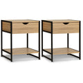 idmarket Set of 2 Detroit bedside tables with 1 drawer and shelf, wood and black metal, industrial design