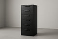 Black wooden chest of drawers with 6 drawers, 115x50x40 cm