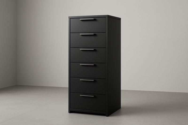 Black wooden chest of drawers with 6 drawers, 115x50x40 cm