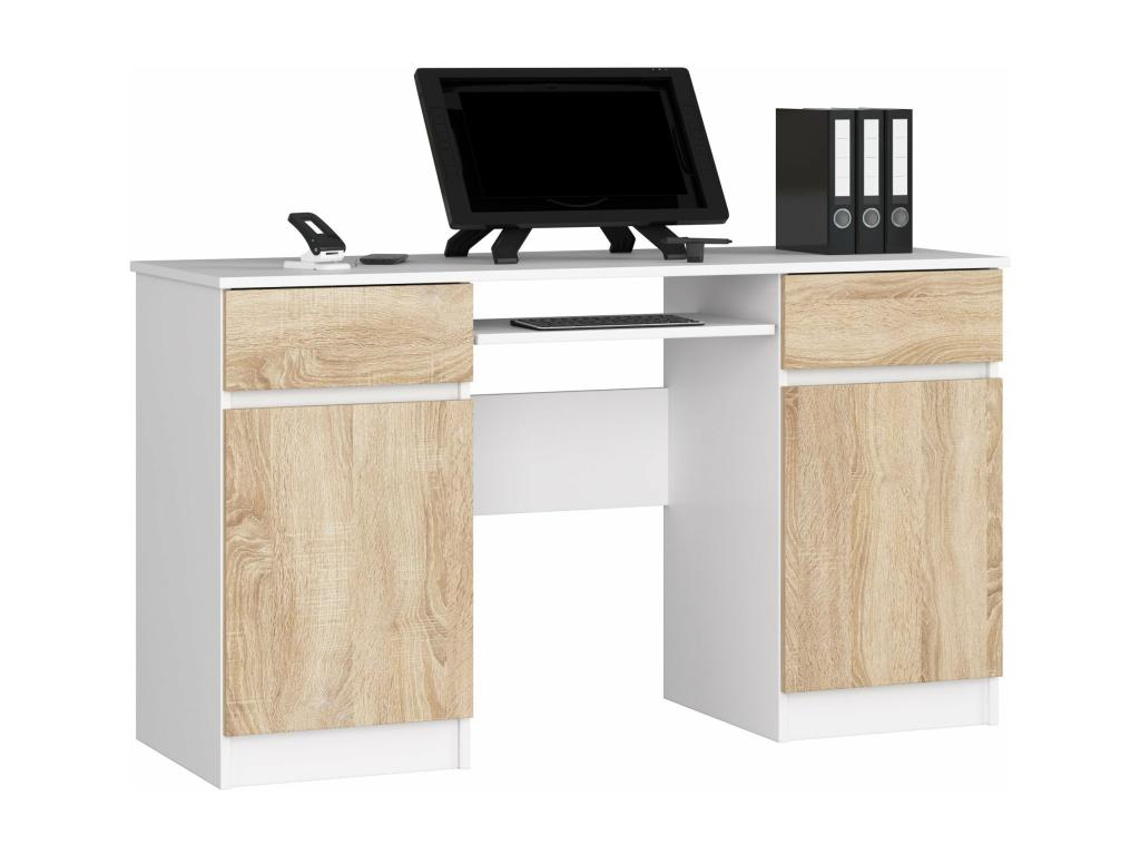 Cosy oak desk with 2 doors, 2 drawers, and 5 shelves, 135*50*77 cm