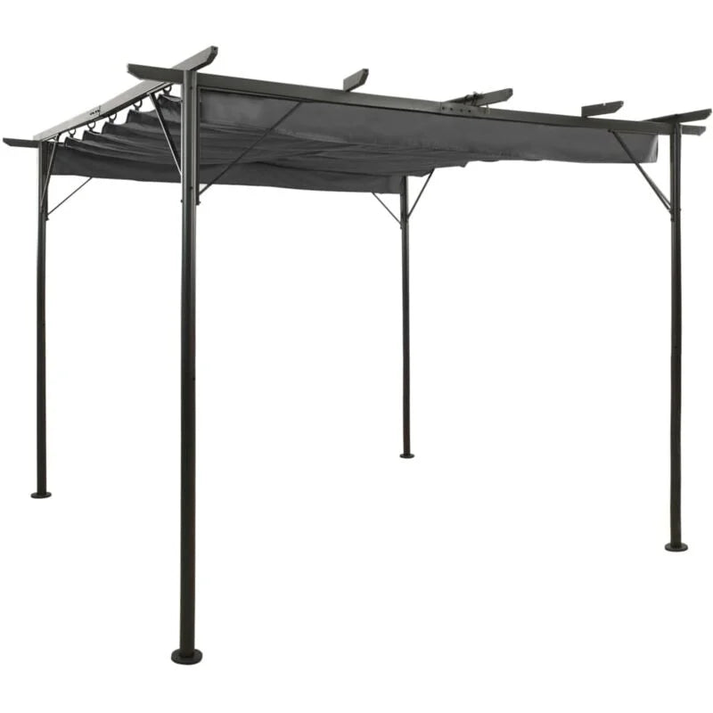 Pergola with retractable roof, anthracite, 3x3 m, steel, 180 g/m², vidaXL