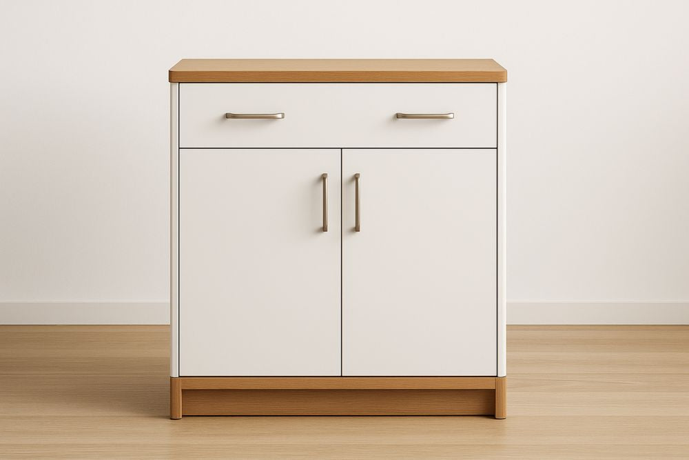 White MDF wood sideboard with 2 doors and 1 drawer