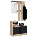 Paulin Design Beech Entryway Coat Rack with Mirror and Black Doors