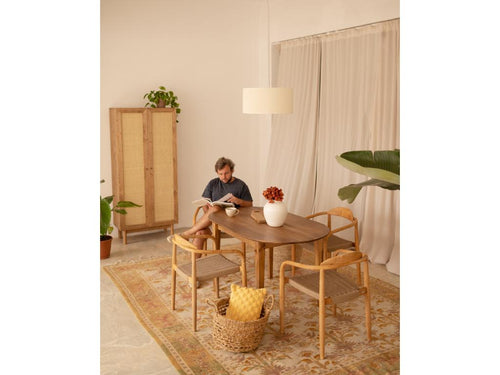 Fir wood wardrobe with natural rattan weave, 180*80*40cm - Cosy Furniture