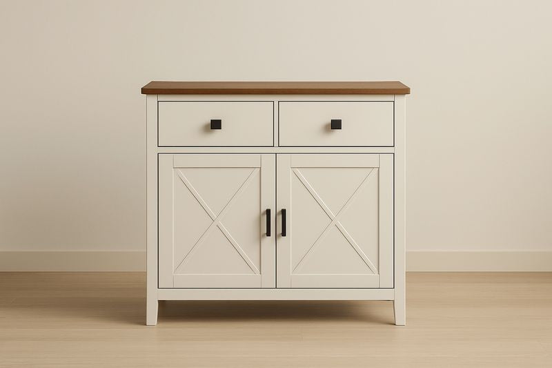 MDF wood sideboard with solid wood top, 80 cm x 35 cm x 75 cm