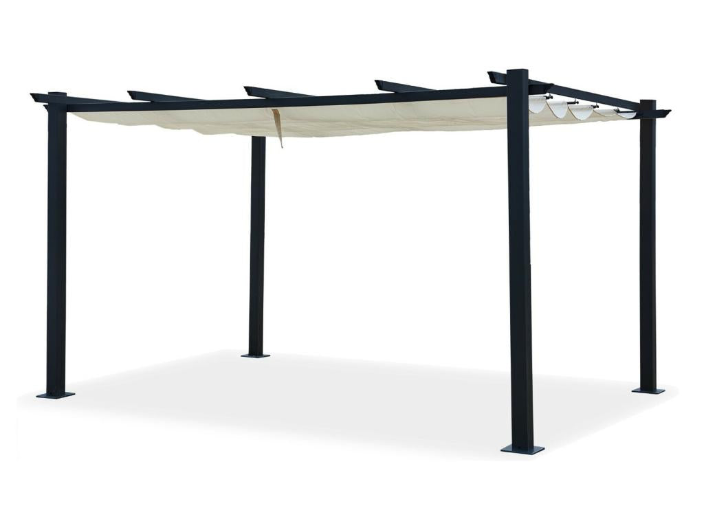 Mobiliazen/Aluminum Pergola 3x4m with Retractable Sliding Canopy - Grey/Ecru - OHIO XL