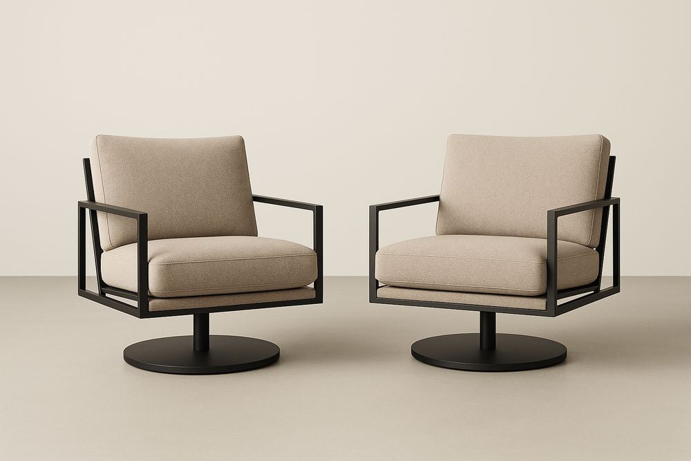 Set of 2 swivel chairs in fabric and metal