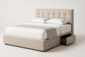 Beige fabric double bed with storage, 160x200 cm
