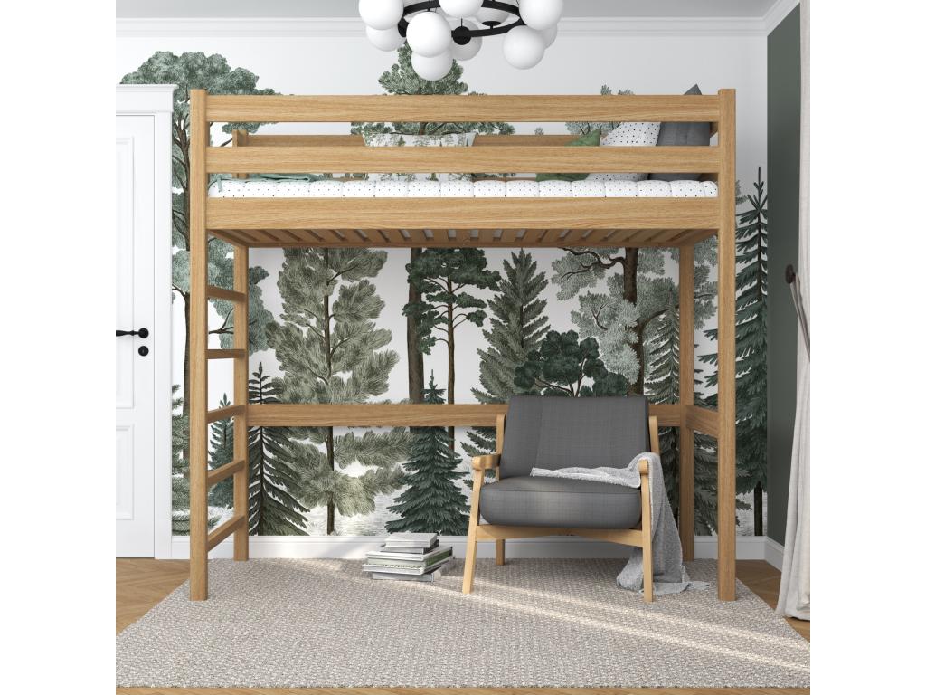Oak loft bed N01 Natural Oak 100x190