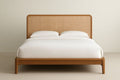 Wooden bed with rattan headboard, 160x200 cm