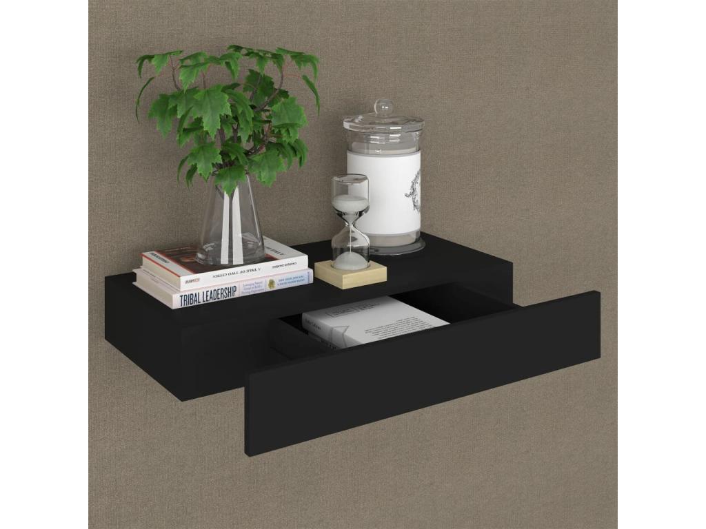Floating wall shelf with drawer, black, 48*25*8 cm