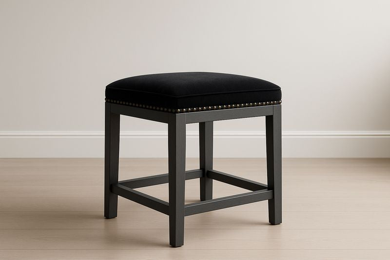 Square Black Fabric Stool with Wooden Frame 45x40x40cm