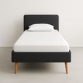 Single bed in polyester fabric with wooden legs, 90 x 200 cm