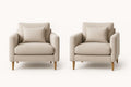 Set of 2 Beige Polyester Fabric Armchairs with Wooden Legs