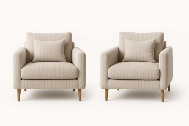 Set of 2 Beige Polyester Fabric Armchairs with Wooden Legs