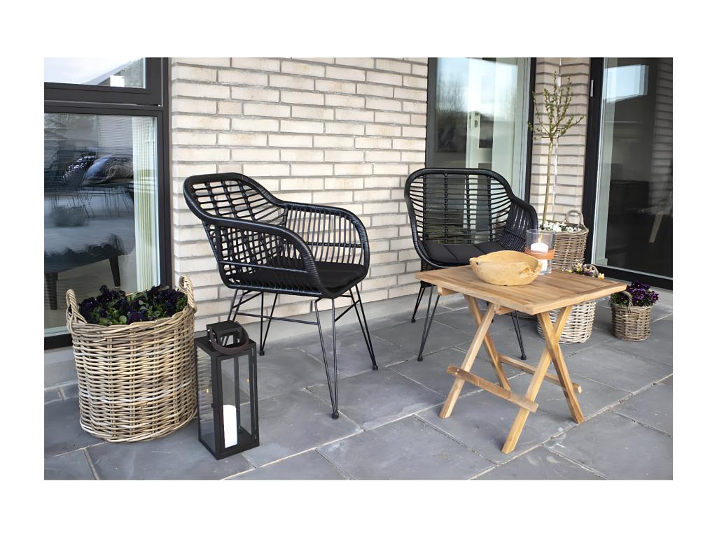 Zenmobilier - Set of 4 Black Synthetic Rattan Armchairs with Steel Legs