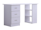 Computer desk, multi-functional table with 3 drawers and 2 shelves, dimensions: 120L x 49W x 72H cm, white MDF