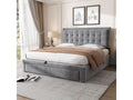 Upholstered hydraulic double bed 140x190 with base and headboard with 2 drawers, grey velvet