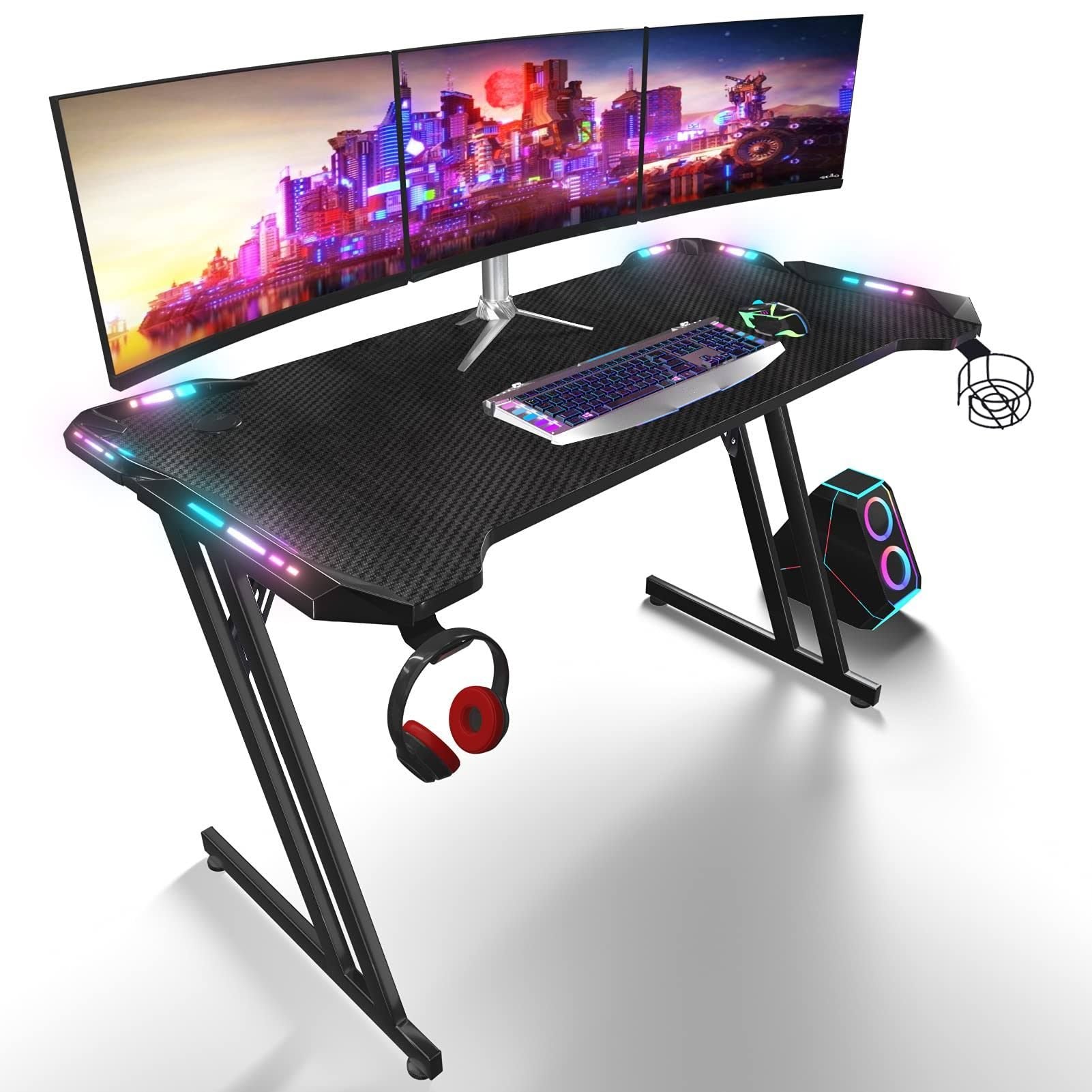 - Unbranded/Generic - Gaming Desk with LED Lighting, 120x60 cm, Scratch-Resistant, Ergonomic, Black