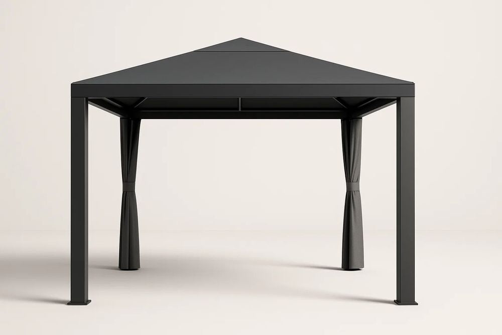 Square Aluminium Garden Gazebo with Grey Curtains 300x300 cm