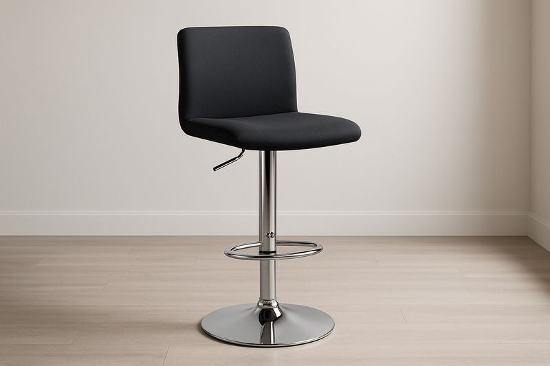 Adjustable Bar Stool in Black Fabric and Metal