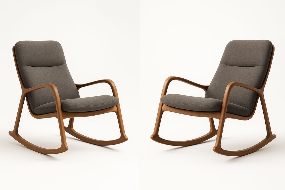 Rocking chair in wood with grey fabric