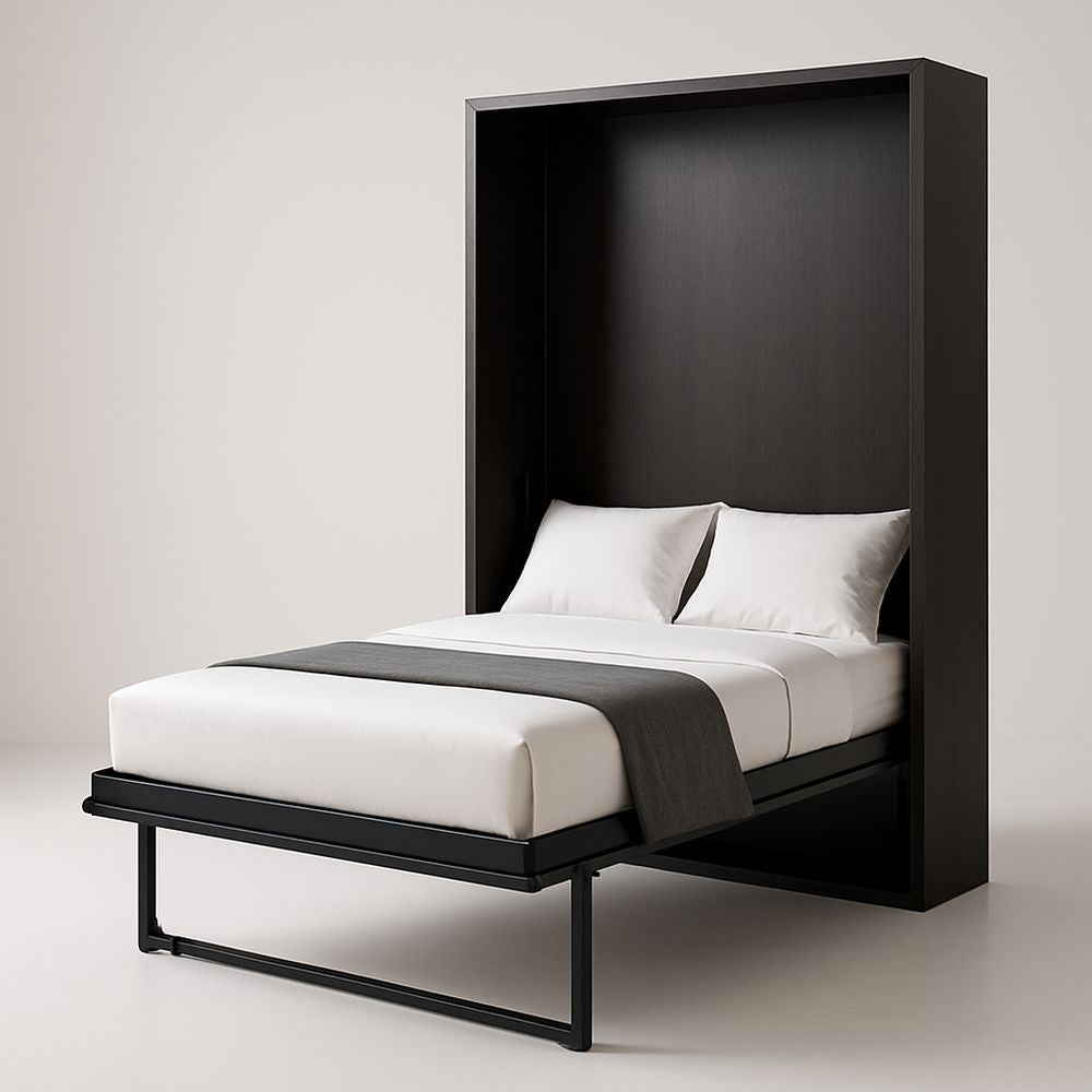 Vertical wall bed in wood and black metal 200x150cm