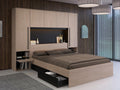 160x200 cm Bridge Bed with Storage - With LEDs - Natural and Black Slatted Base and Mattress - Homeolia