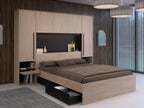 160x200 cm Bridge Bed with Storage - With LEDs - Natural and Black Slatted Base and Mattress - Homeolia