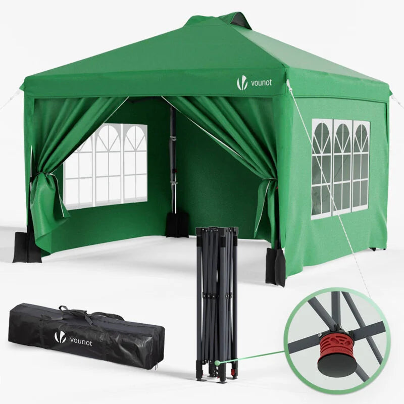3x3m Pop-Up Garden Gazebo, Easy Installation, with Doors and Windows, Green 