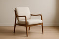 Beige Wood and Fabric Armchair