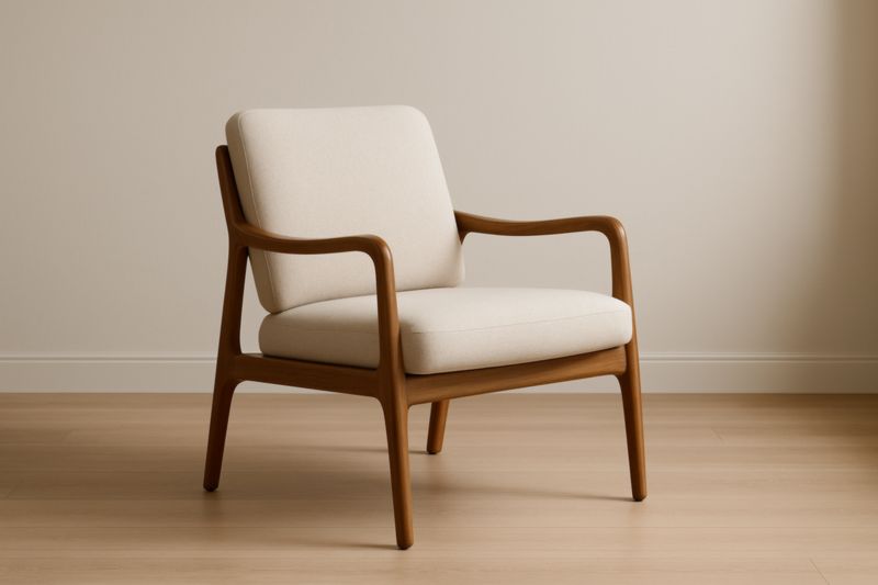 Beige Wood and Fabric Armchair
