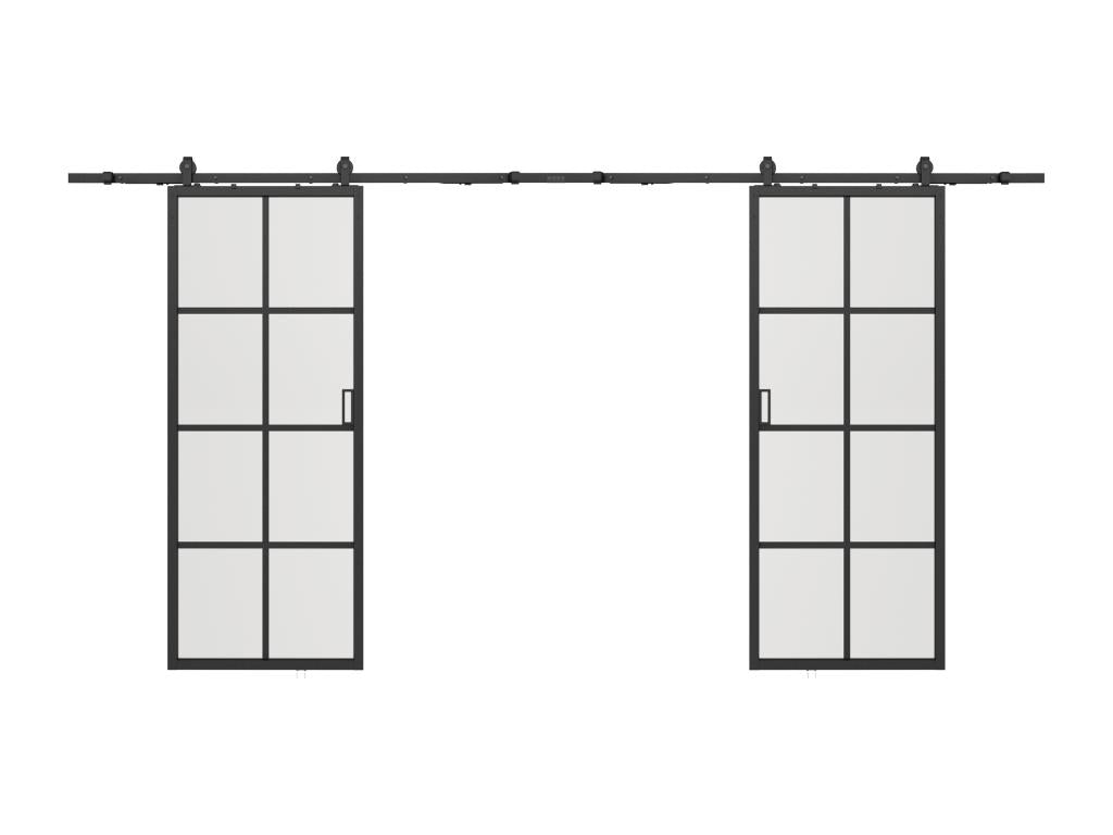 Double sliding door with surface-mounted system - aluminum and tempered glass - 2 x H205 x W93 cm - Decoauthentic II 