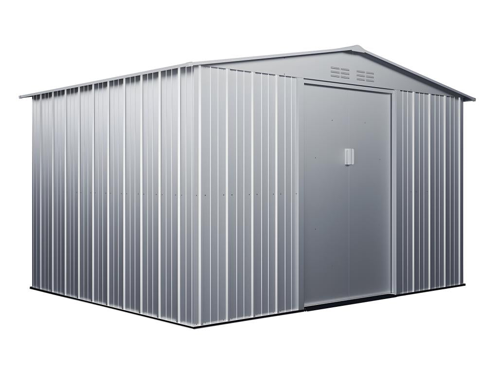 Grey galvanized steel metal garden shed, 9.92 m², Mobilierdoux