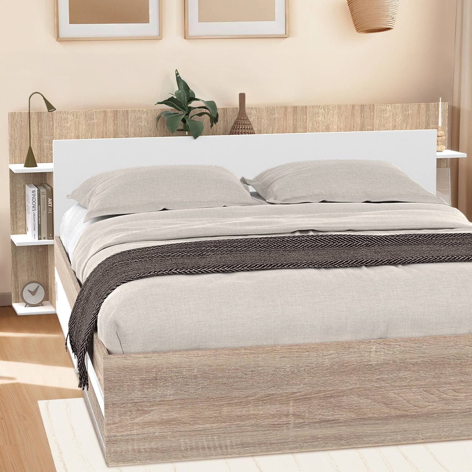 id market Ciri freestanding headboard for 140 and 160 cm beds with storage, white and wood