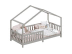 LISAN Children's Cabin Bed 90*190 cm Single Montessori Bed with Safety Rails in Grey Stained Solid Wood
