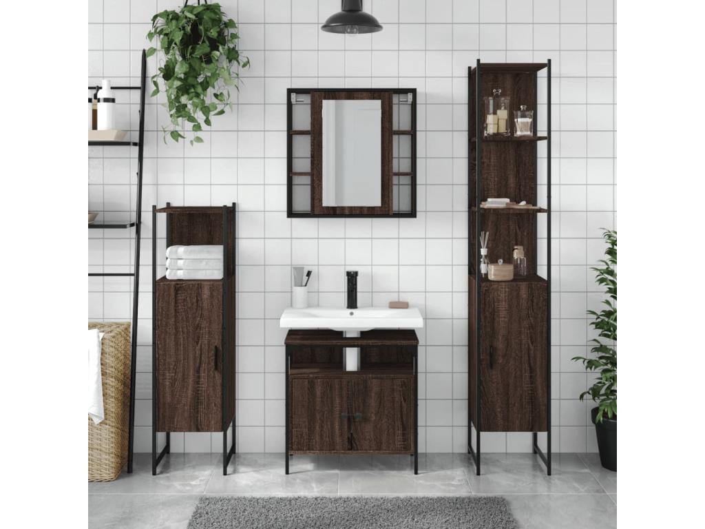 4-piece bathroom cabinet set in brown oak