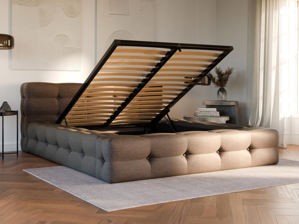 Upholstered storage bed 140 x 190 cm - Mottled fabric - Taupe - Decoauthentic by Decoauthentic 