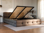 Upholstered storage bed 140 x 190 cm - Mottled fabric - Taupe - Decoauthentic by Decoauthentic 