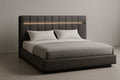 Double bed with LED headboard in grey polyester fabric, 160x200x120 cm