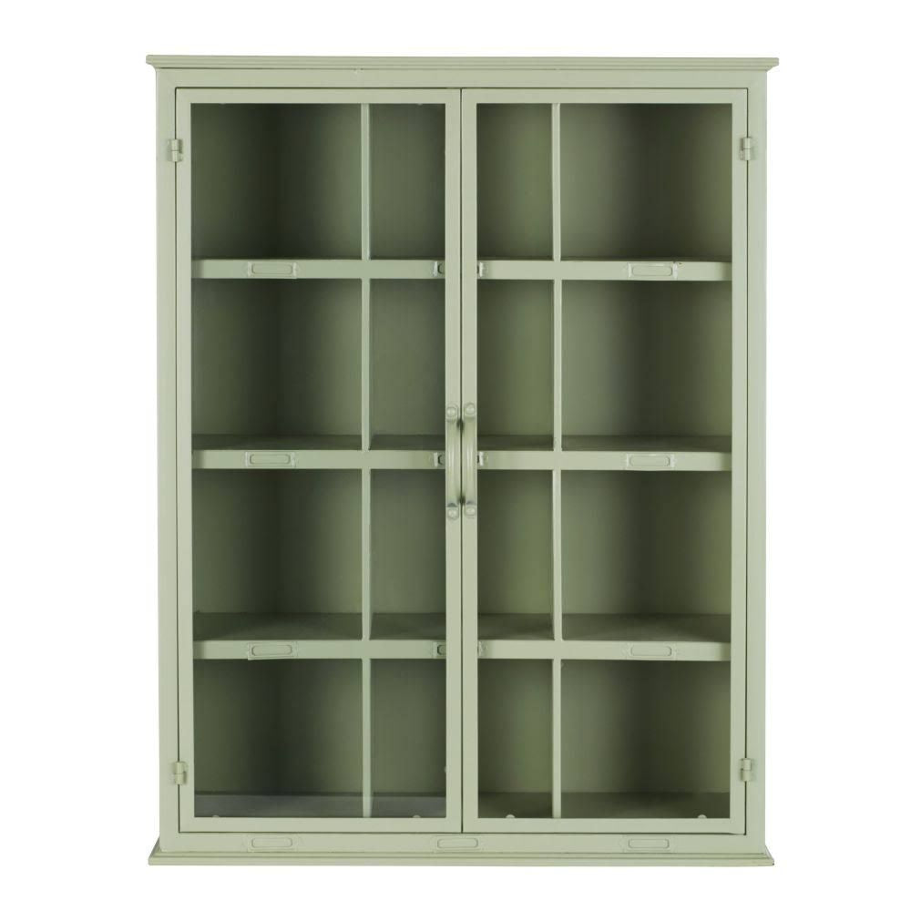 Sage green iron shelf with 2 glass doors, country style, Maisons du Monde