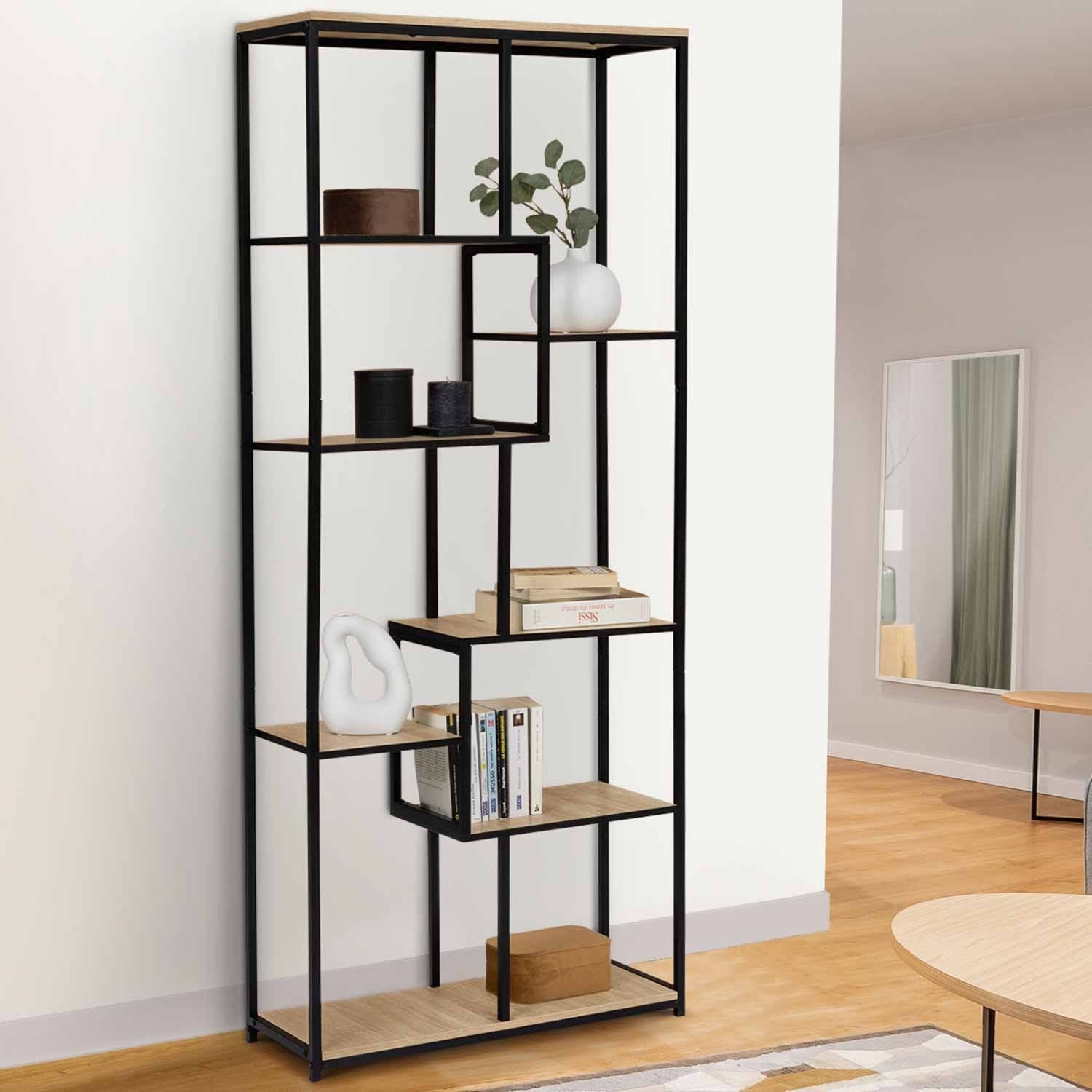 id market Detroit 8-Tier Asymmetrical Bookshelf, Industrial Design, 161 cm