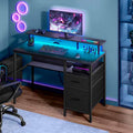 VASAGLE Gaming Desk with LED Lights and Power Strip, 2 Drawers, 2 Ports