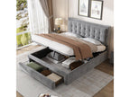 Upholstered hydraulic double bed 140x190 with base and headboard with 2 drawers, grey velvet