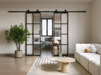 Double sliding door with surface-mounted system - aluminum and tempered glass - 2 x H205 x W93 cm - Decoauthentic II 