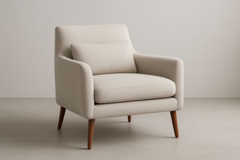 Beige fabric armchair with solid wood legs
