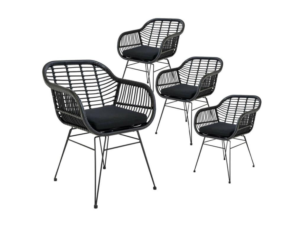 Zenmobilier - Set of 4 Black Synthetic Rattan Armchairs with Steel Legs