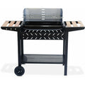 Charcoal barbecue - Alfred - Black and grey. Adjustable grill height. Enamelled firebox. Wooden side shelves. Shelf and hooks. 